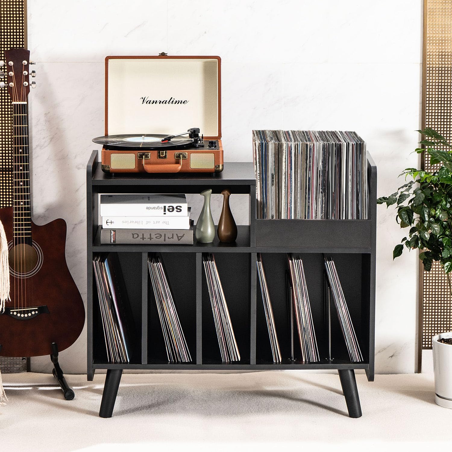 UODERS Record Player Stand, Large Record Player Table Cabinet with Open Vinyl Storage and Display Shelf Holds up to 350 Albums