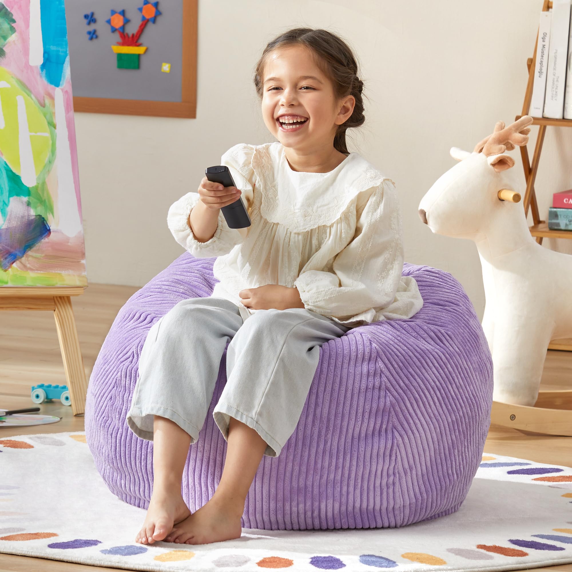 Hobestluk Kids Bean Bag Chair Teardrop Shape with Filling, 2.5FT Purple