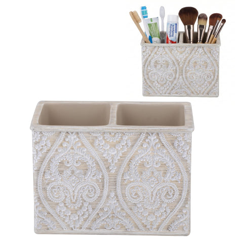 Makeup Brush and Toothbrush Holder Double, Cream, 14x10 cm