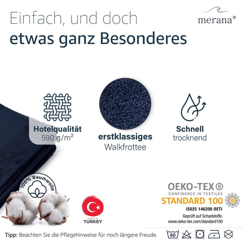 Merana Hand Towel Set, Absorbent, Soft and Lint-, Terry Towelling Guest Towel, Quality Made of Heavy Organic Cotton, 590 GSM