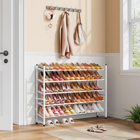 Tajsoon Expandable Shoe Rack for Closet 5 Tier, 71-105 cm Stackable, White