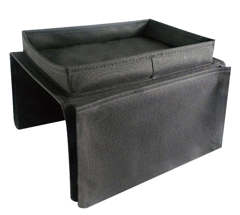 iN HOME Armrest Organiser with Table top for Snacks and Drinks - Sofa Arm Tray with Remote Control Holder - 6 Pocket Easy Access Storage for Books
