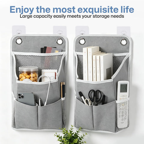 2PCS Wall Hanging Storage Bag, Grey Foldable Hanging Organiser 30x22x10cm