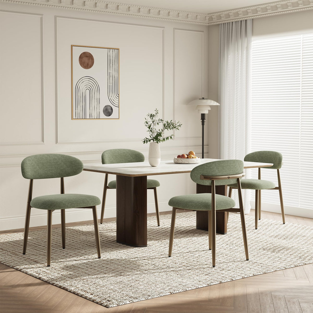 Dining Chairs Set of 4, Upholstered Dining Room Chairs with Ergonomic Curved Backrest, Metal Frame Kitchen Chairs
