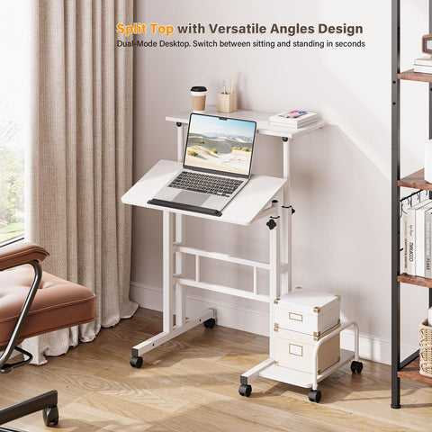 Dripex Standing Desk, Height Adjustable Rolling Desk with Tilting Table Top, Sit-Stand Workstation with Wheels, 60 x 60 cm, laptop Table