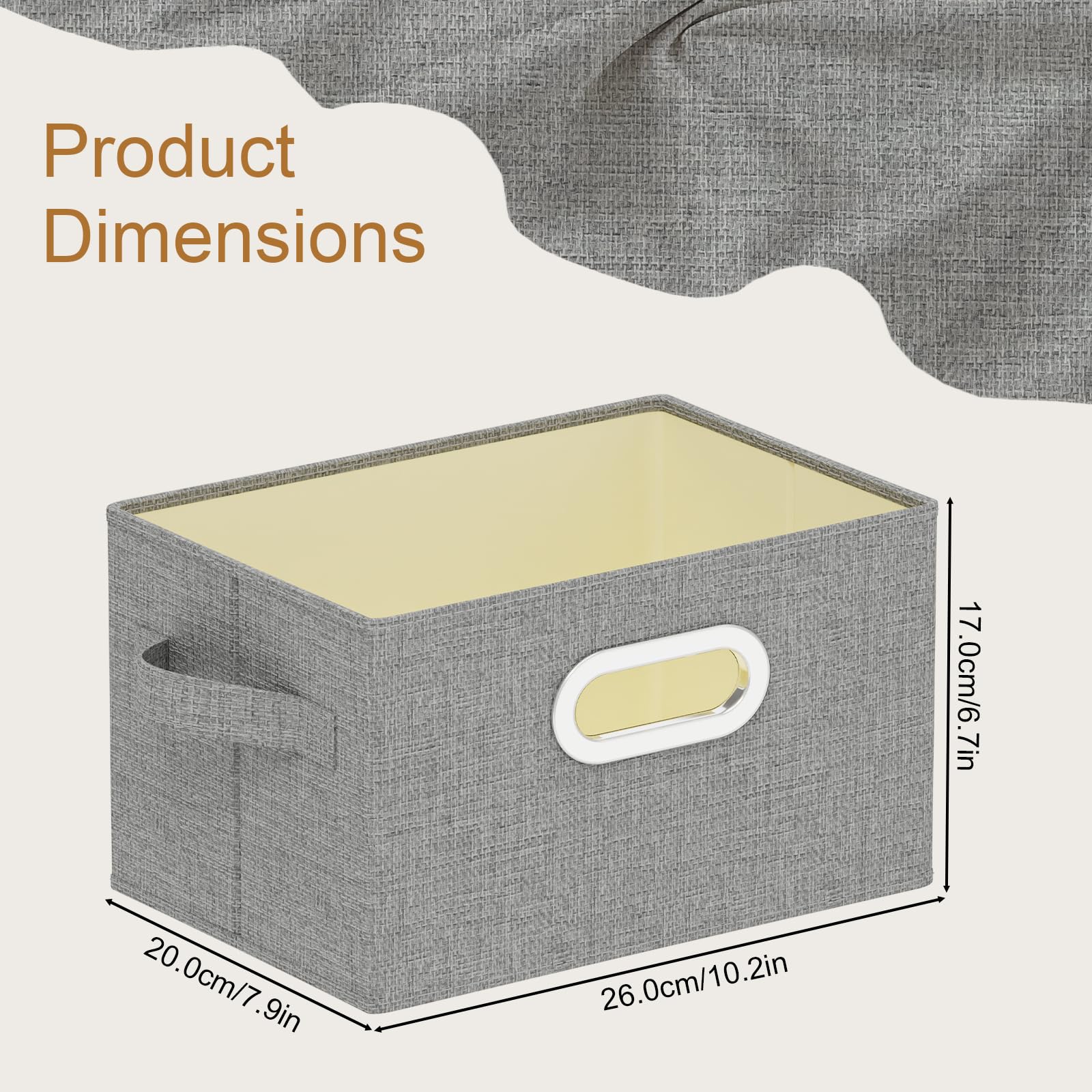 ENUMAIL Washable Storage Box with Fabric Handle,Grey,26x20x17cm,4 Pack