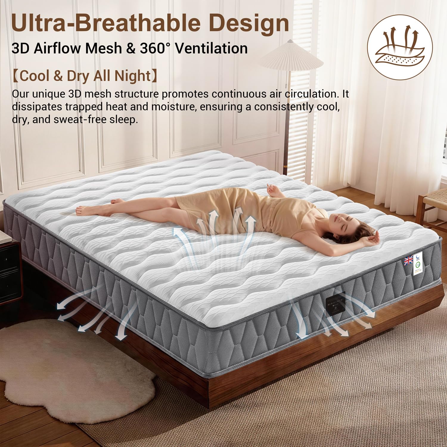 NineLan Orthopaedic Small Double Mattress 4FT for Back Pain Relief, 8.7 Inch Hybrid 5-Zone Pocket Sprung Mattress with Cooling Gel Memory Foam &