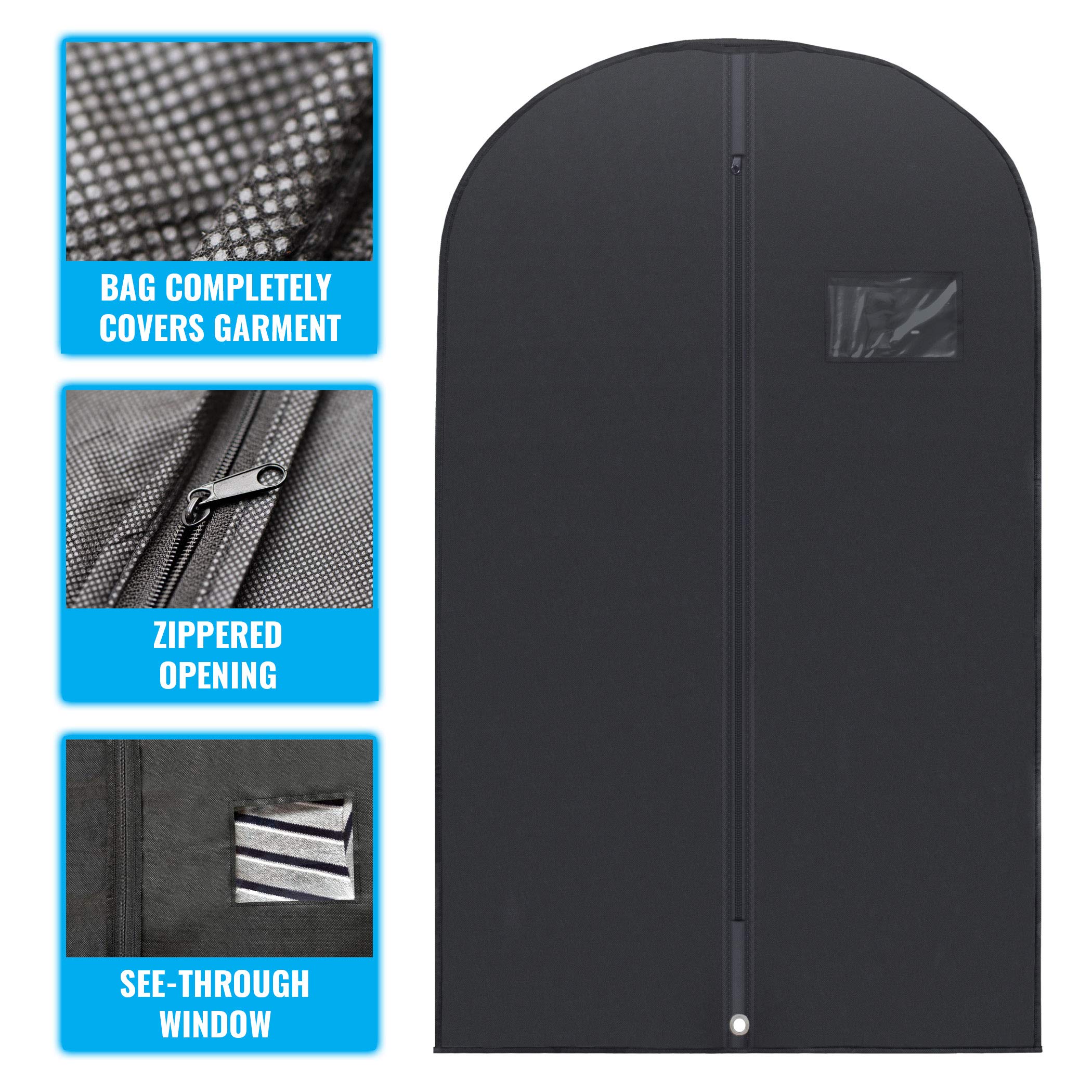 Plixio 40" Black Garment Bags Suit Bag for Travel & Clothing Storage of Dresses, Shirts, Fur Coats, Jackets & Dance Costumes
