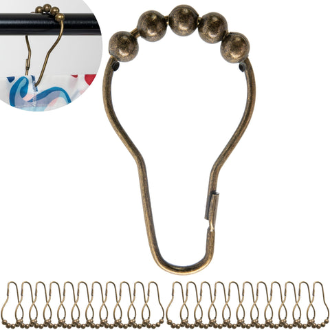 Shower Curtain Rings, 24 Pack, in Bronze-Colour, Inner Diameter 2.7 x 1.5", for Shower Curtain Rods, sturdy metal shower rings, with Rolls to slide