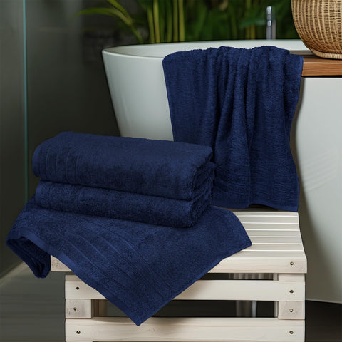 100% Cotton Extra Large Bath Towels Set of 4 (76x152cm) Navy - 450 GSM