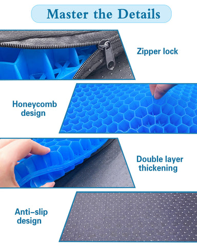 Rewoalzx 2025 Upgraded Cooling Gel Seat Cushion 50x50x5cm - Extra Thick Honeycomb Blue Cushion for Back Pain Relief, Breathable & Machine Washable
