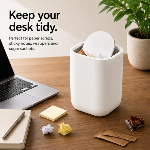 EverGrove Mini Table Bin,Desktop Trash Can (Arctic White, 1.5, Litres)
