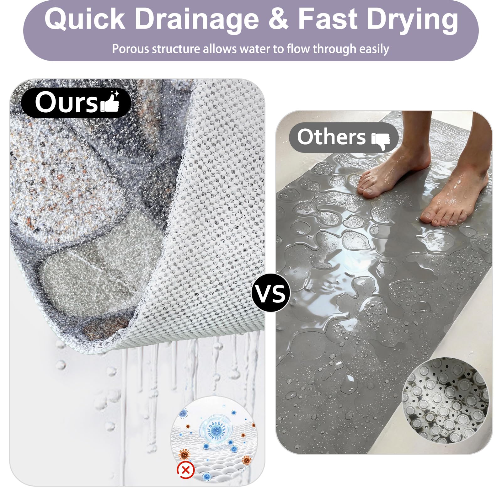 Shower Mat Non Slip : Square Shower Mats for Inside Shower - Loofah Shower Mat for Elderly- Anti Mould Bath Mat for Inside Bath