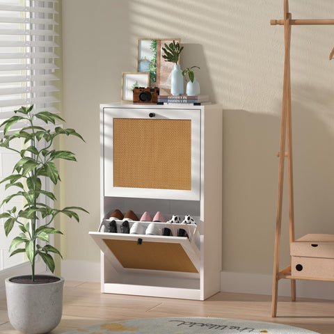 Yvsevnr Narrow Shoe Storage Cabinet Rattan Shoe Cupboards for Hallways