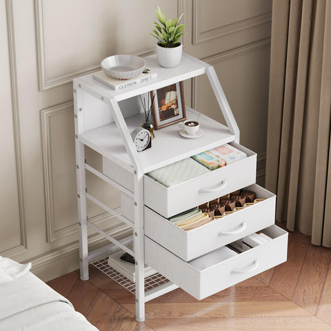 Feonase Bedside Table Wide with 3 Fabric Drawers & Open Shelf Suitable For Bedroom Bed Side Tables, Sofa Side Tables