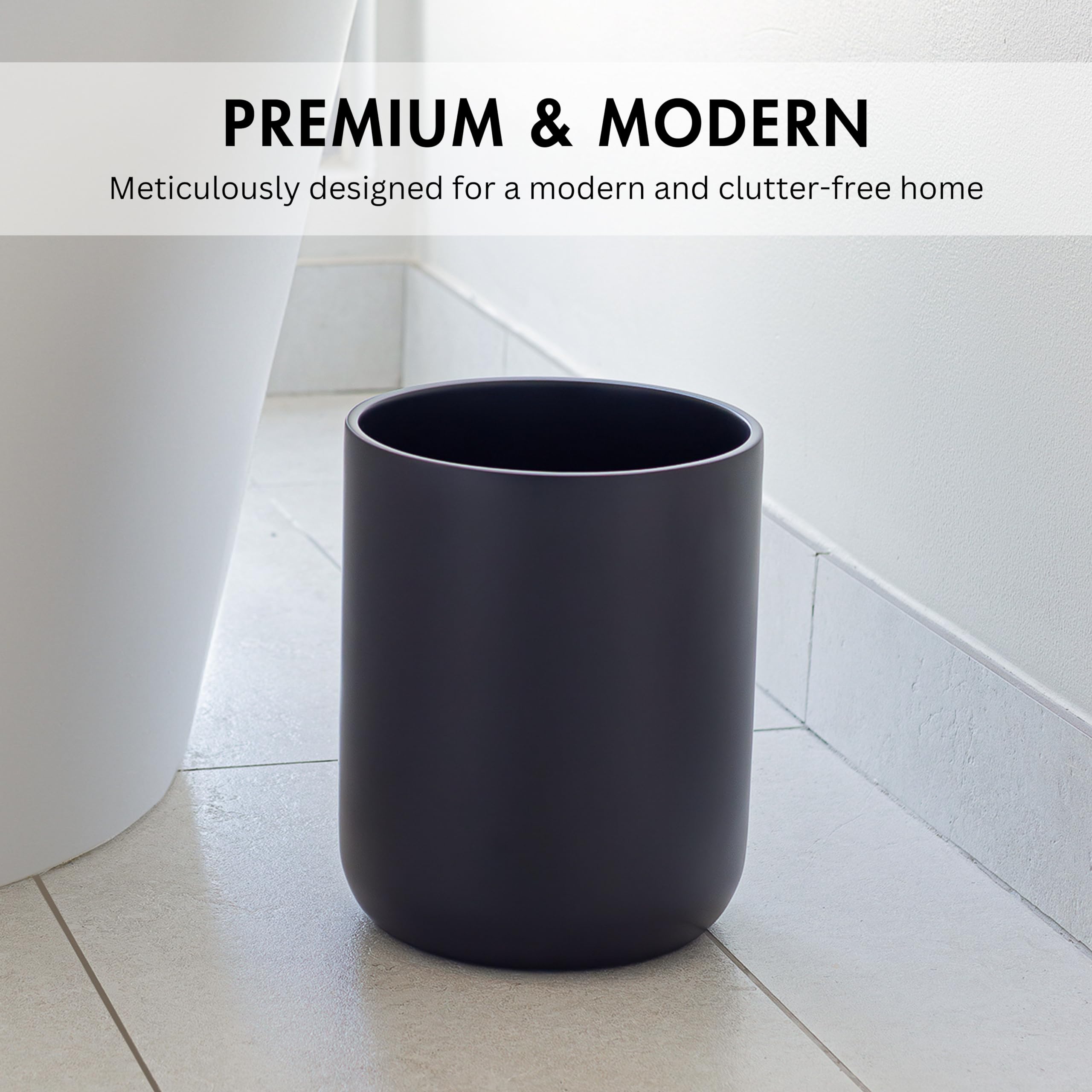 YEW DESIGN Matte Black Round Compact Trash Can Mini, 3.5 Gallons / 13L Garbage Bin, Tiny Wastebasket for Bathrooms, Office, Under Desk, Bedroom