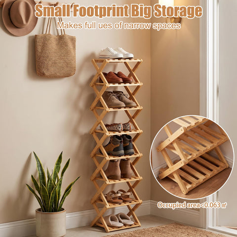 Kiss Me Vertical Shoe Rack, Portable Folding Wooden Storage Rack