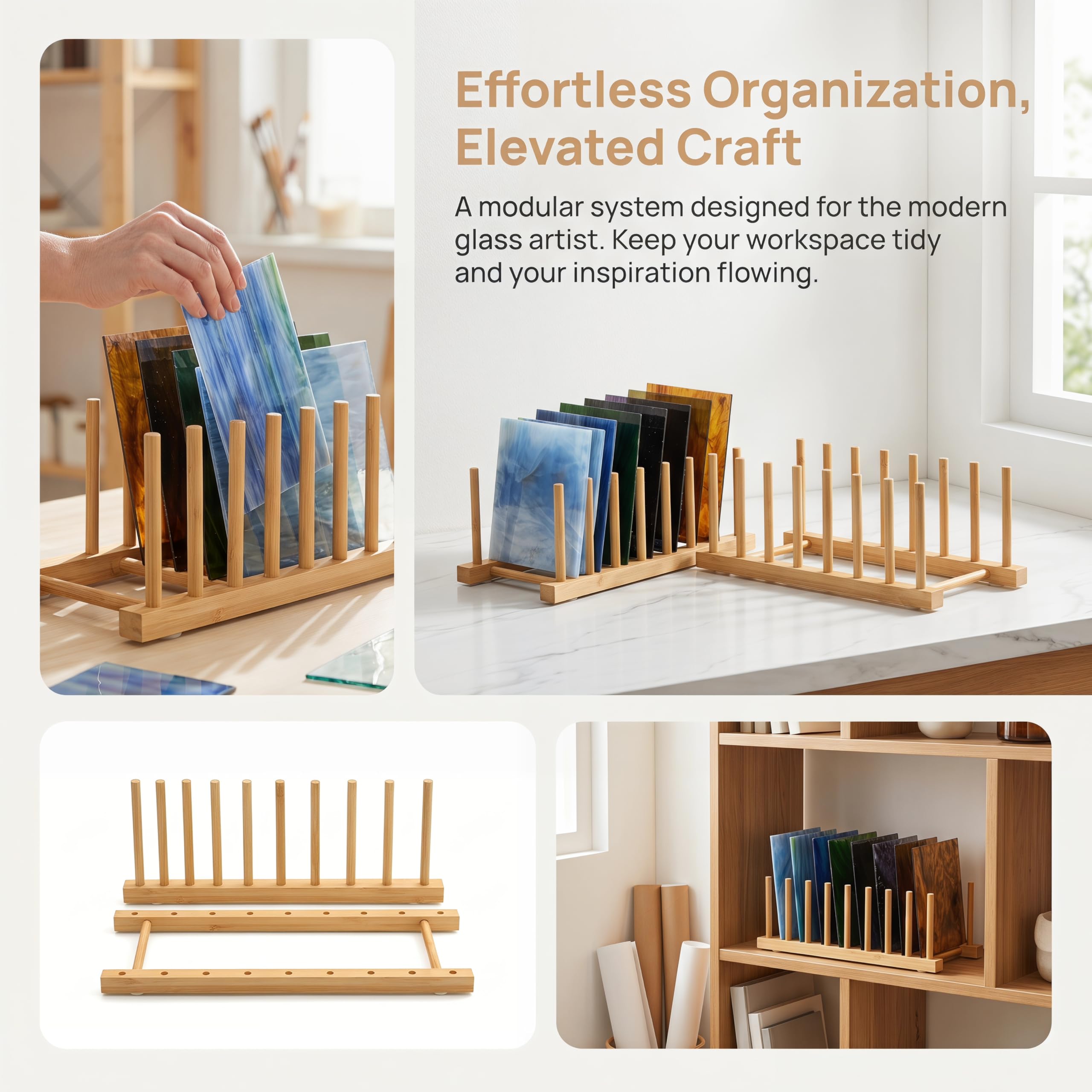 2 Pcs Stained Glass Sheets Organizer with 16 Slots Glasses Storage Rack