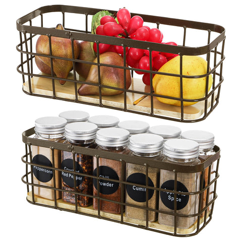 Dicunoy 2 Pack Small Wire Storage Baskets, Narrow Multipurpose Organizer Basket Bin, Farmhouse Rectangle Bathroom Organizer for Kitchen Countertop