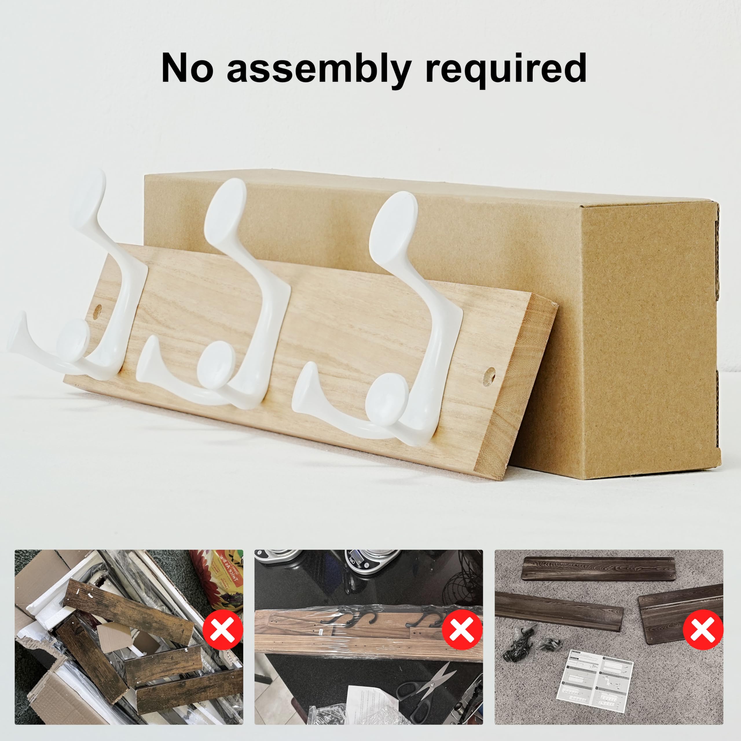 SKOLOO 43cm Natural Wood Coat Rack Wall Mount with 3 Triple Hooks - Ideal for Family Entrances, Classrooms, and Pet Supplies Storage