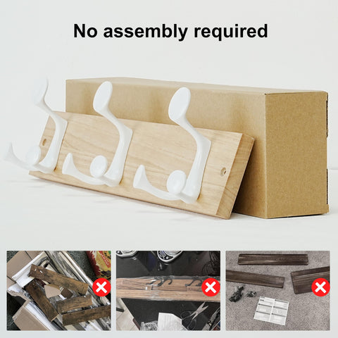 SKOLOO 43cm Natural Wood Coat Rack Wall Mount with 3 Triple Hooks - Ideal for Family Entrances, Classrooms, and Pet Supplies Storage