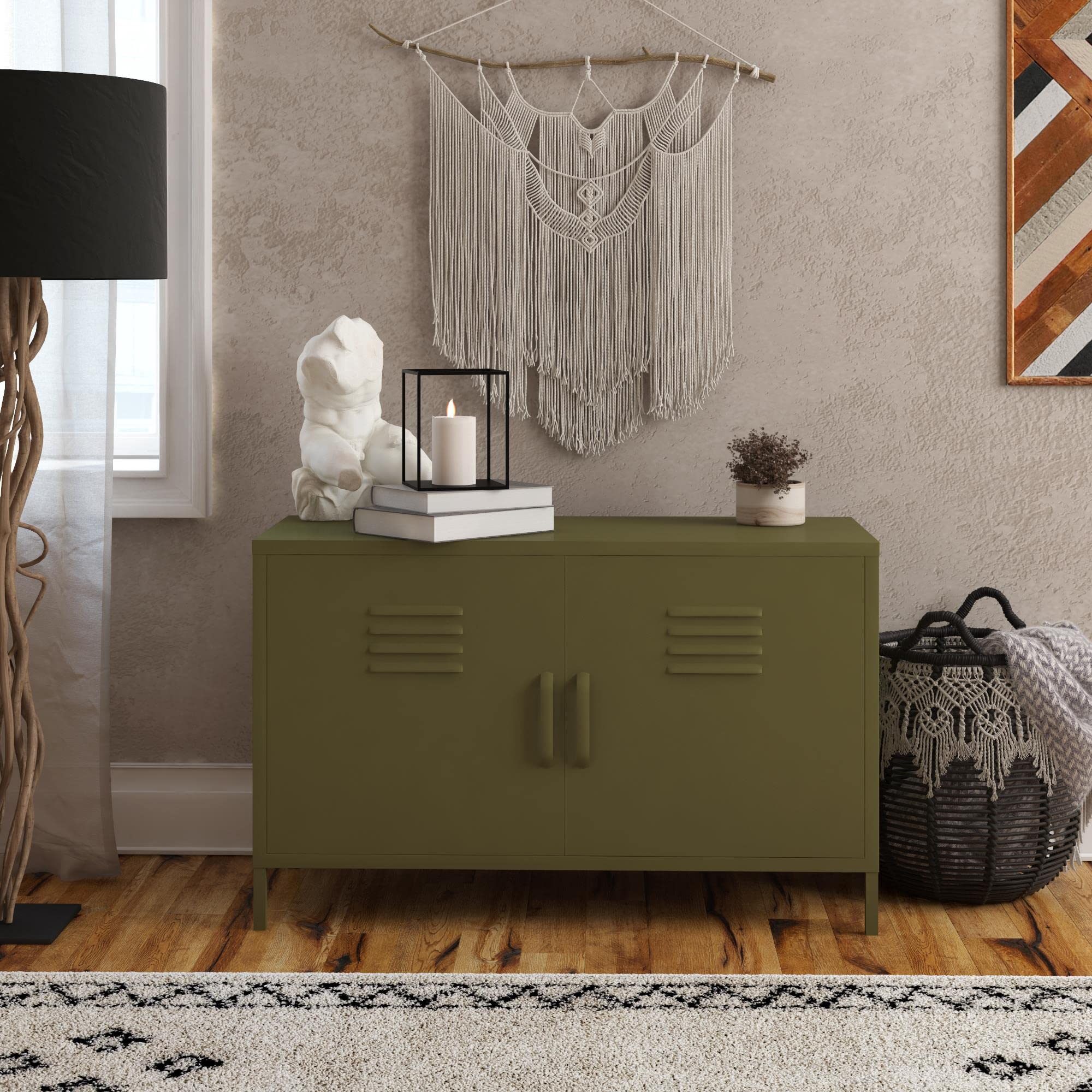 DHP Bradford 2 Door Metal Locker Accent Cabinet – Lockable Freestanding Metal Storage Sideboard Cupboard with Adjustable Shelf & Keys
