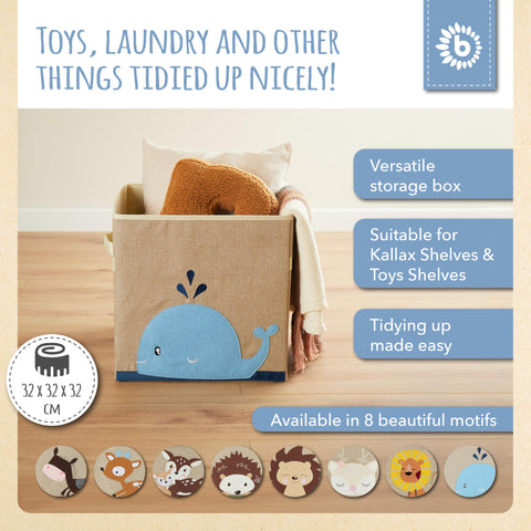 BIECO Storage Box for Kids Room | Whale Toy Storage Box | 33x33x33 cm, Fits Kallax Shelf, Toy Chests, Folding Boxes, Kids Baskets