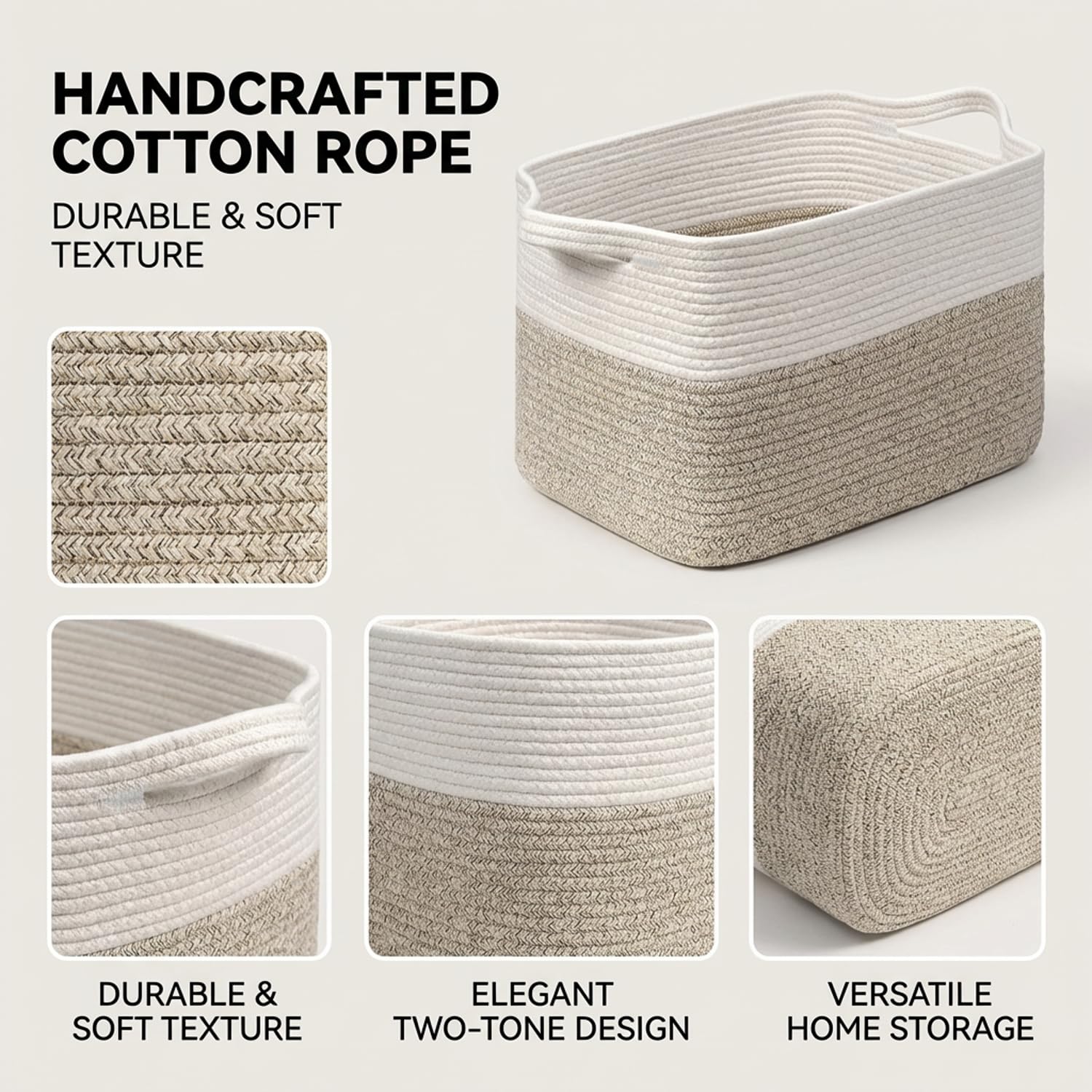 Esteopt Large Woven Cotton Rope Storage Basket with Handles | Laundry & Blankets | Soft, Stylish Organiser for Nursery