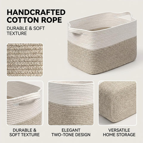 Esteopt Large Woven Cotton Rope Storage Basket with Handles | Laundry & Blankets | Soft, Stylish Organiser for Nursery