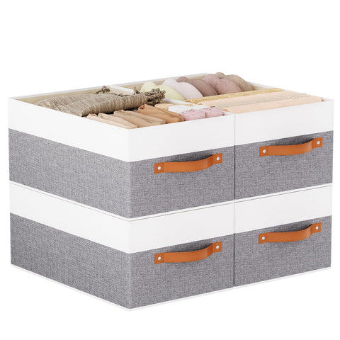 YheenLf Collapsible Storage Boxes,White/Grey Baskets,41×25×16.5cm,4Pack