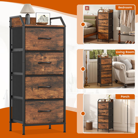 Feonase 4-Drawer Chest of Drawers with Metal Frame & Top Back Panel – Modern Fabric Storage Cabinet for Bedroom, Living Room, Small Spaces