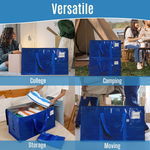 VENO 6 Pack Extra Large Moving Bags with Zippers & Carrying Handles, Heavy-Duty Storage Tote Moving Boxes for Space Saving (Blue-6 Pack)