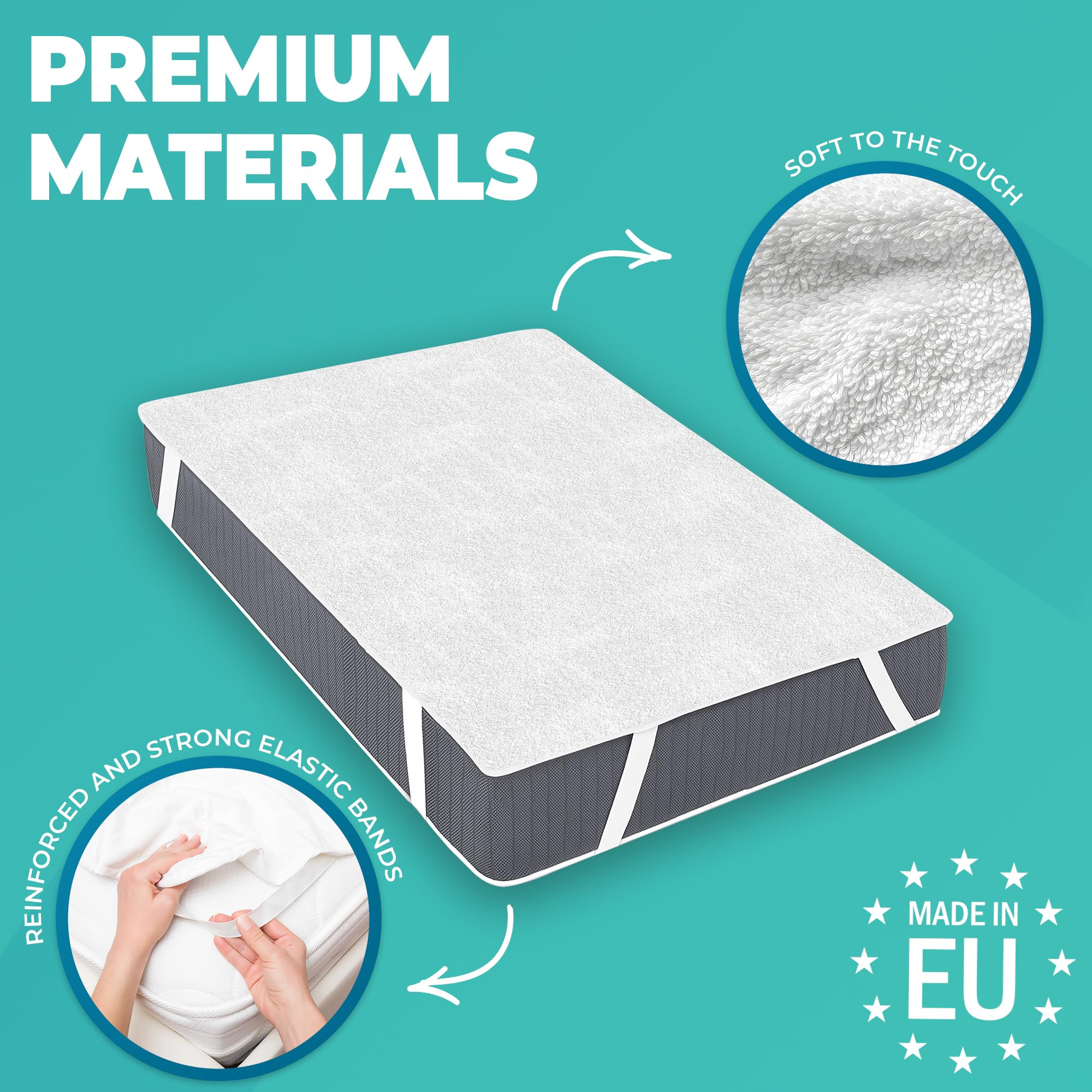 Small Double Mattress Protector Waterproof 120x190 cm (2pcs) Premium Cotton Terry Bed Cover with Elastic Straps Sheet Soft and Breathable Mattress