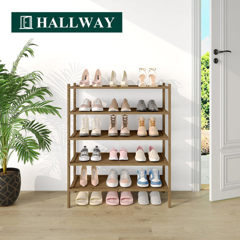 smiry Bamboo Shoe Rack, 5 Tier Shoe Organizer for Entryway & Living Room, Stackable Free Standing Storage Shelf for Shoes, Bags & Plants, Walnut