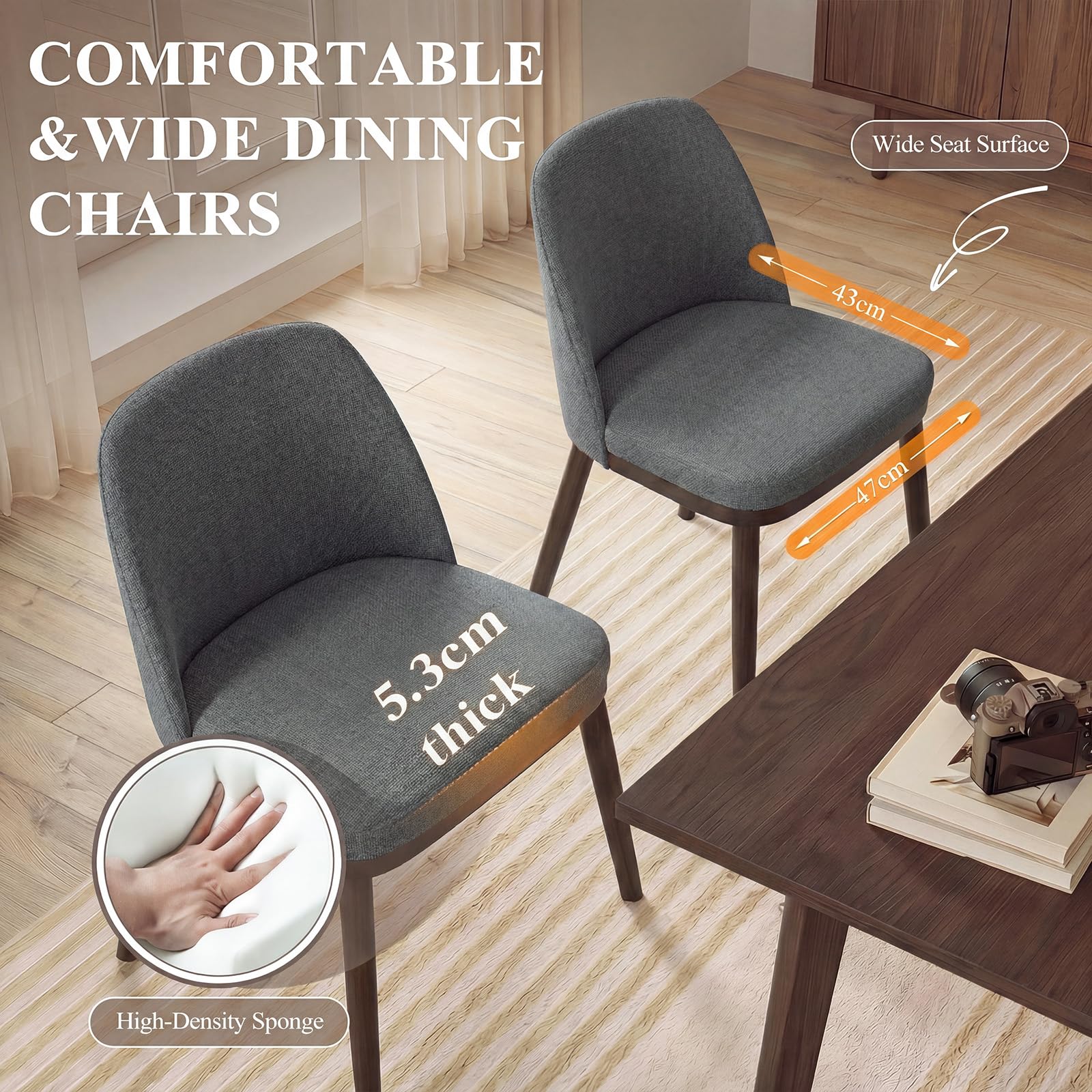MALOL Thick Wood-base Dining Chairs Set of 6, Upholstered Kitchen Chairs with Solid Wood Legs and Thick Seat Cushion