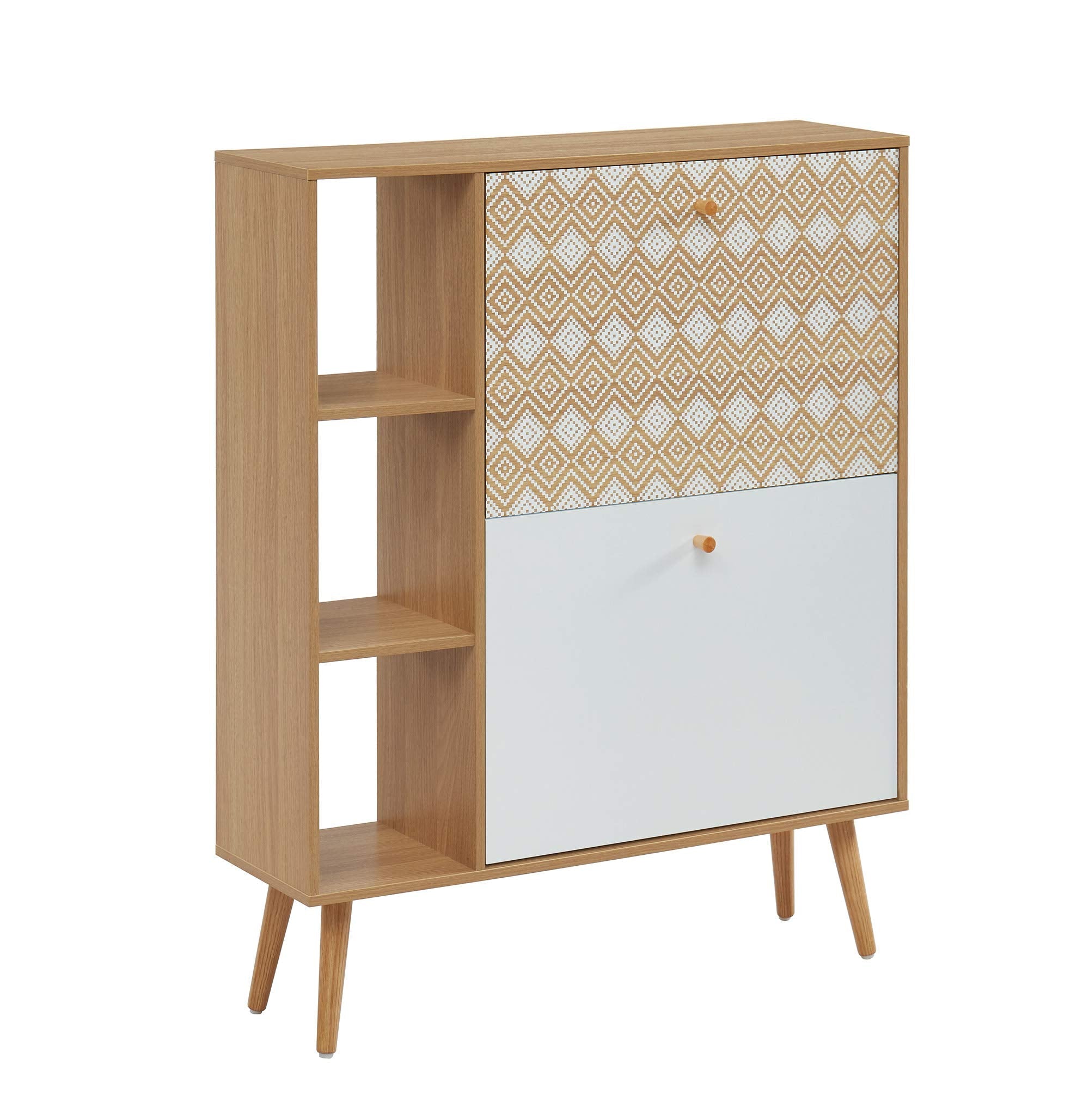 BAÏTA LEIKA shoe cabinet, patterns and oak effect, 80cm