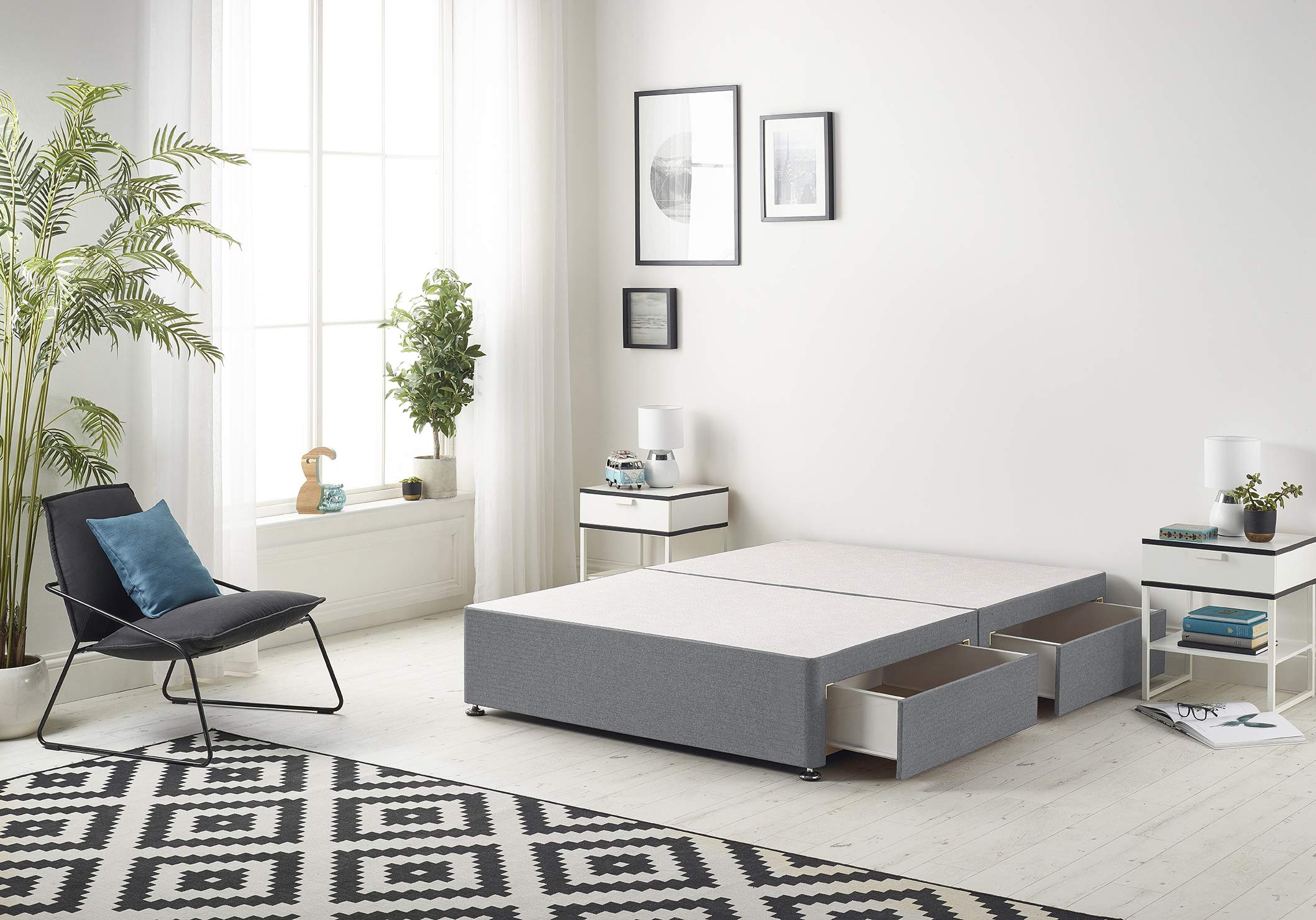 Bed Centre 3FT Single Divan Bed Base Platinum Charcoal Plush Divan Bed Base With Same Headboard And Storage Drawer- 3FT Single No Draw No headboard
