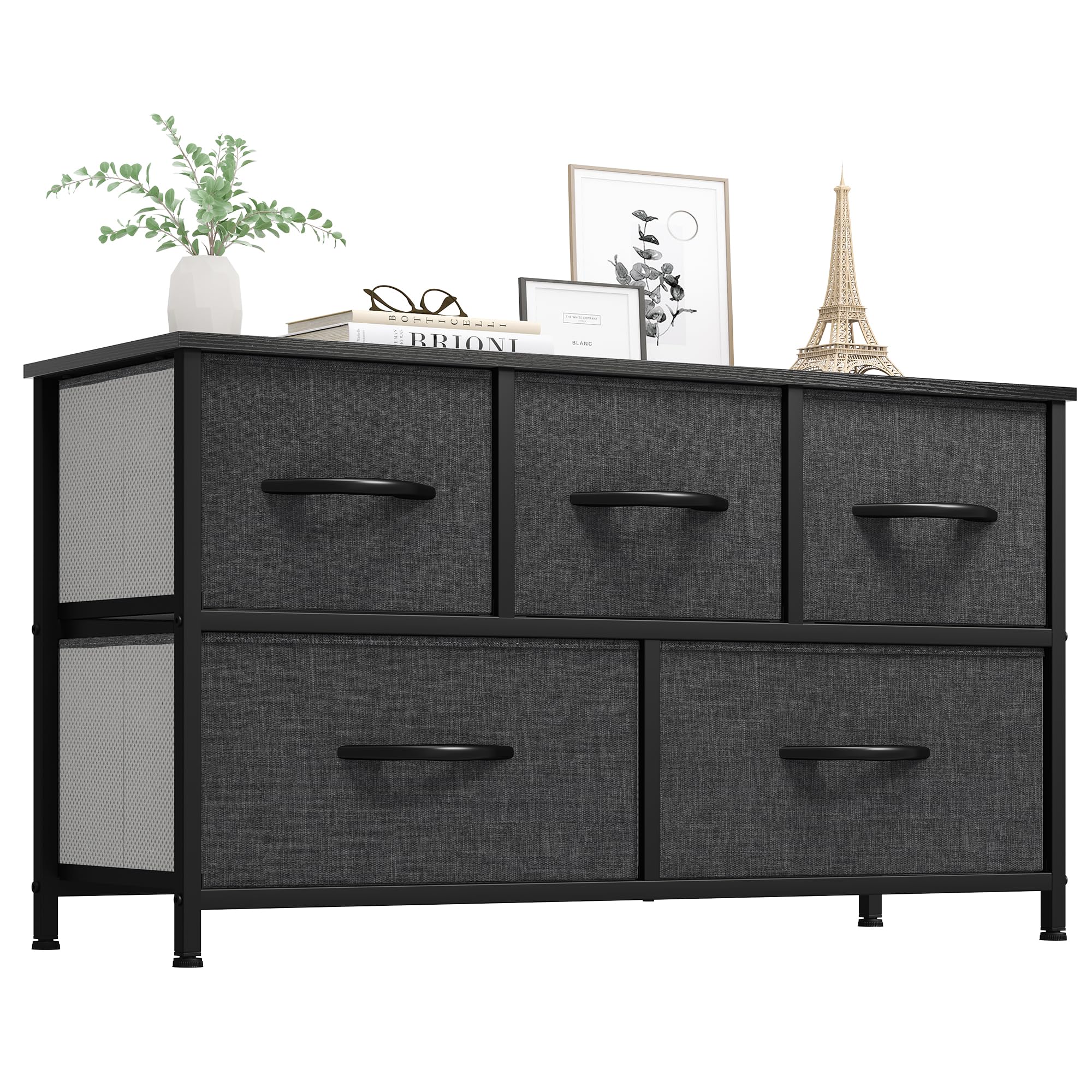 YITAHOME Wide Chest of Drawers with 5 Drawers, Fabric Dressers with Easy Pull Handle,Sturdy Steel Frame,Storage Drawers for Bedroom, Closet, Clothes