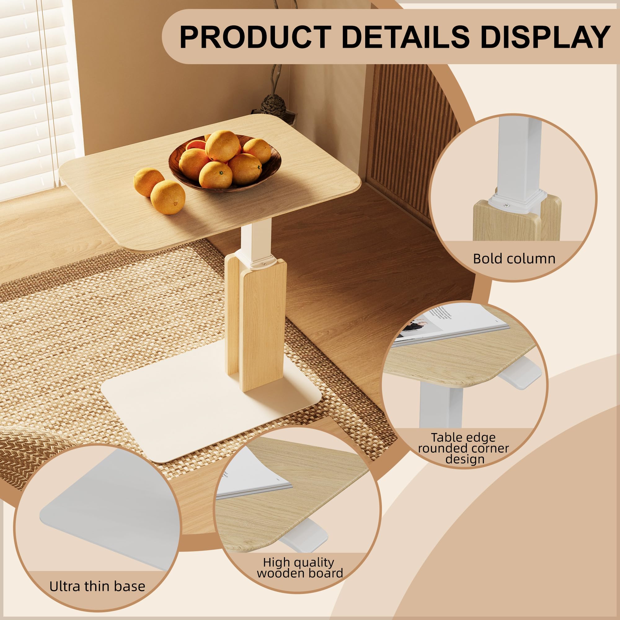ETHU Height Adjustable Low Side Table 38-57cm 15kg Load