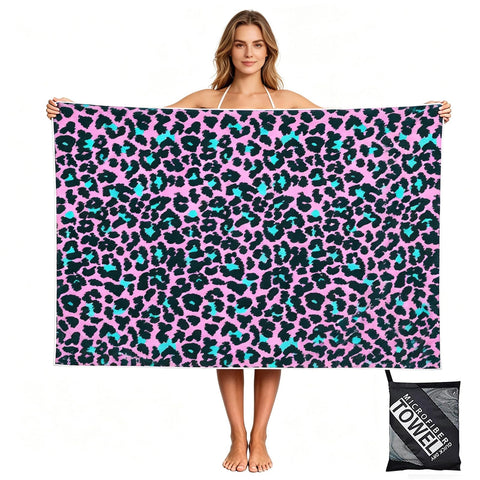 yayafunfun Large Quick Dry Microfibre Beach Towels for Adults, 160X90cm Pink Leopard Bath Towel Travel Towels with Pocket