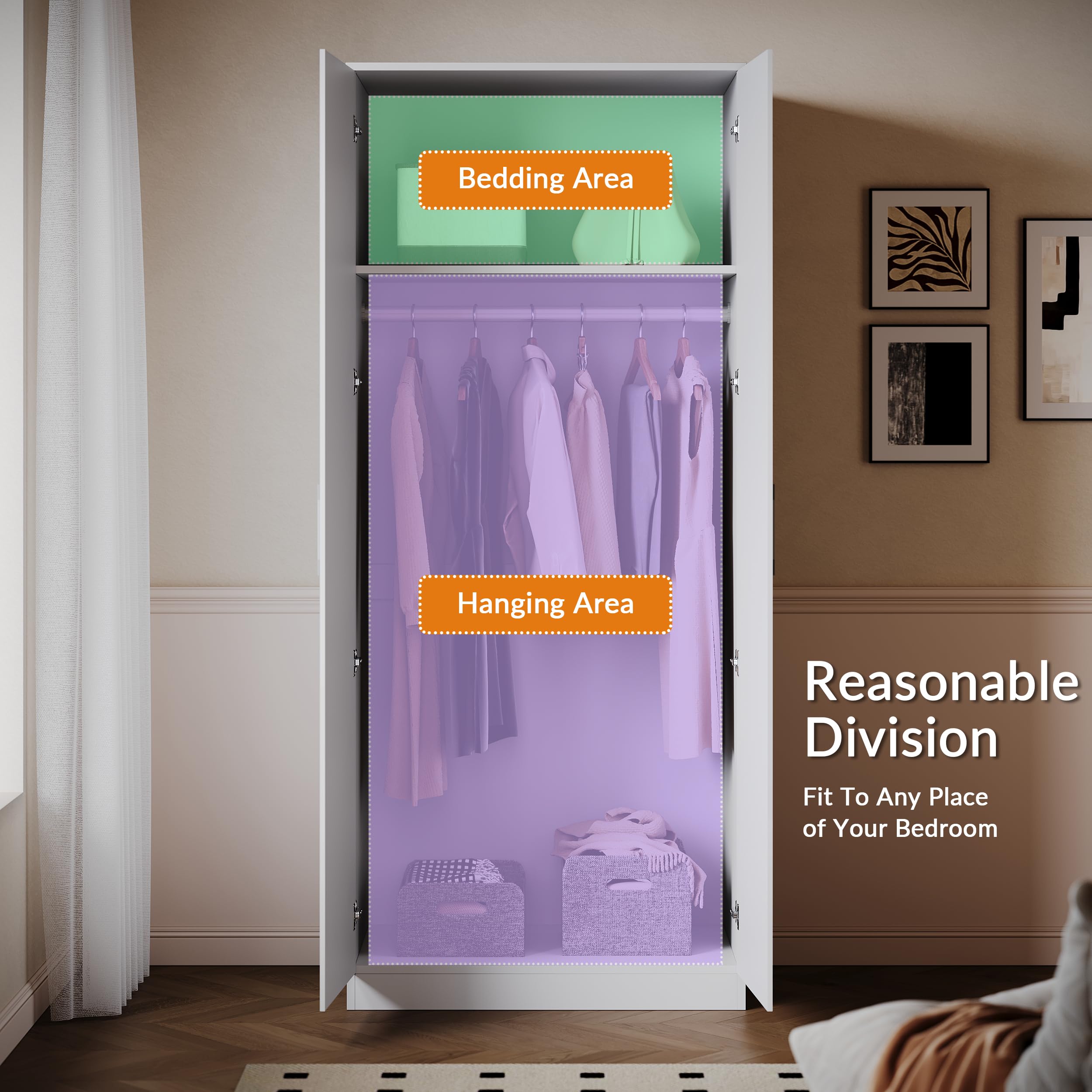 ELEGANT Modern High Gloss Soft Close 2 Doors Wardrobe White, 178x76x47cm