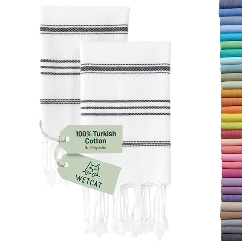 WETCAT Turkish Hand Towels with Hanging Loop, Set of 2 (20" x 30") 100% Turkish Cotton, Pre-Washed, Quick Drying, for Kitchen or Bathroom