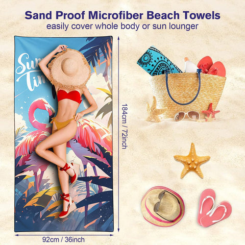 YISUMEI Summer Flamingos Beach Towels for Adults Extra Large 180 x 90 cm, Microfibre Lightweight Quick Dry Towel for Swimming Pool Cruise Travel