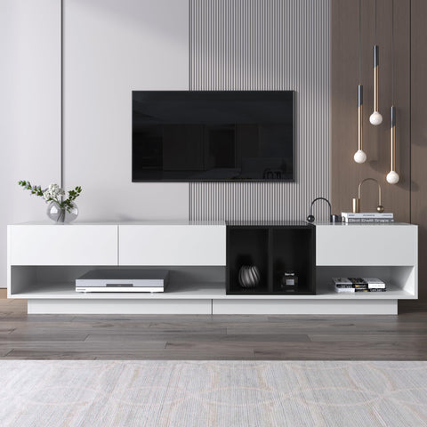 Ball & Cast High Gloss TV Stand Cabinet, TV Stand with Drawers and Compartments, White and Black TV Cabinet,190x40x34cm