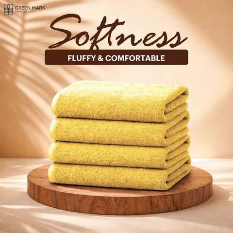NatureMark 4-Piece Bath Towel Set – Soft & Absorbent Cotton Shower Towels for Everyday Use, Yellow, 70 x 140 cm