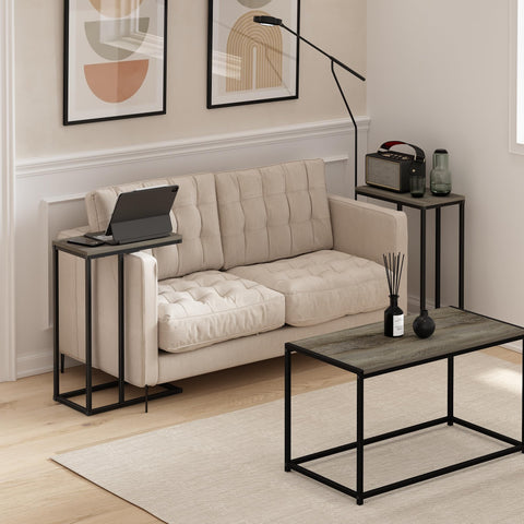 Furinno CAMNUS Side Table Set of 2, C-shape Sofa End Table for Couch, Metal Frame Night Stand, Bedside Table, for Living Room, Bedroom