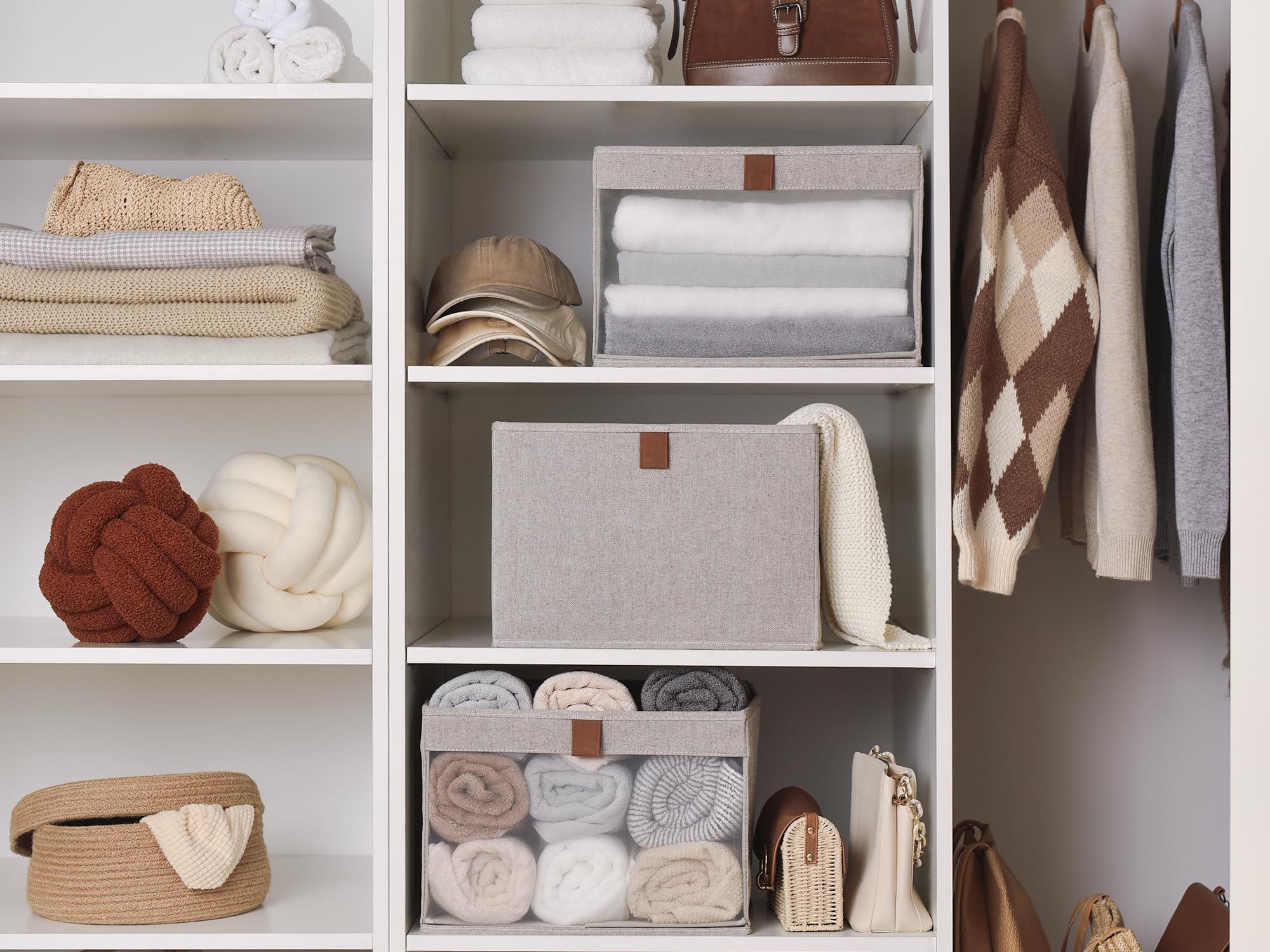 StorageWorks Storage Boxes, Fabric Storage Boxes for Shelves, Foldable Storage Baskets with Clear Window, Clothes Storage Boxes with Handles
