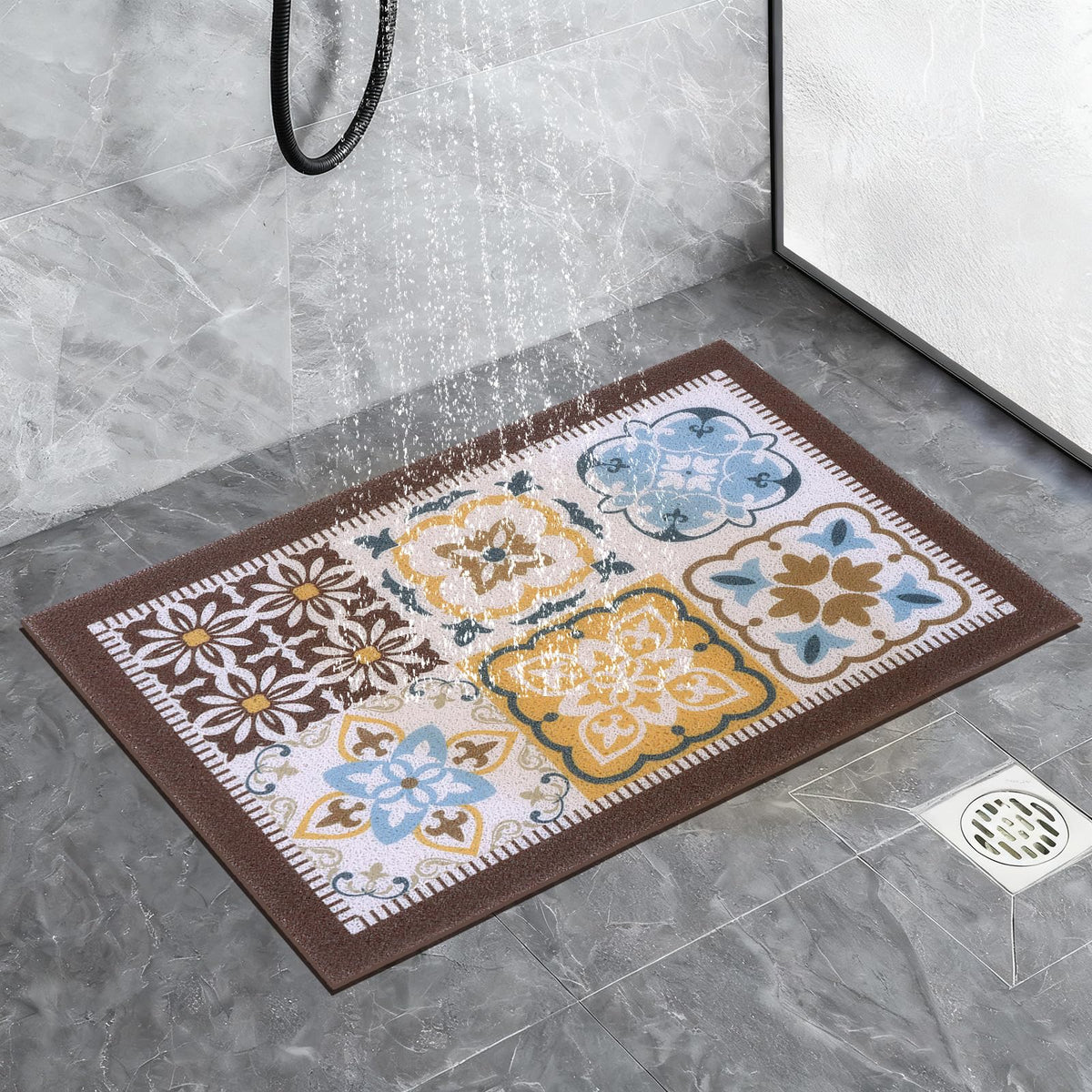 LY4U Loofah-like Shower Mat Non Slip, Washable Colorful PVC Bath Mats for Bathroom Floor, Anti Slip Bathroom Mat for Elderly, Quick Dry