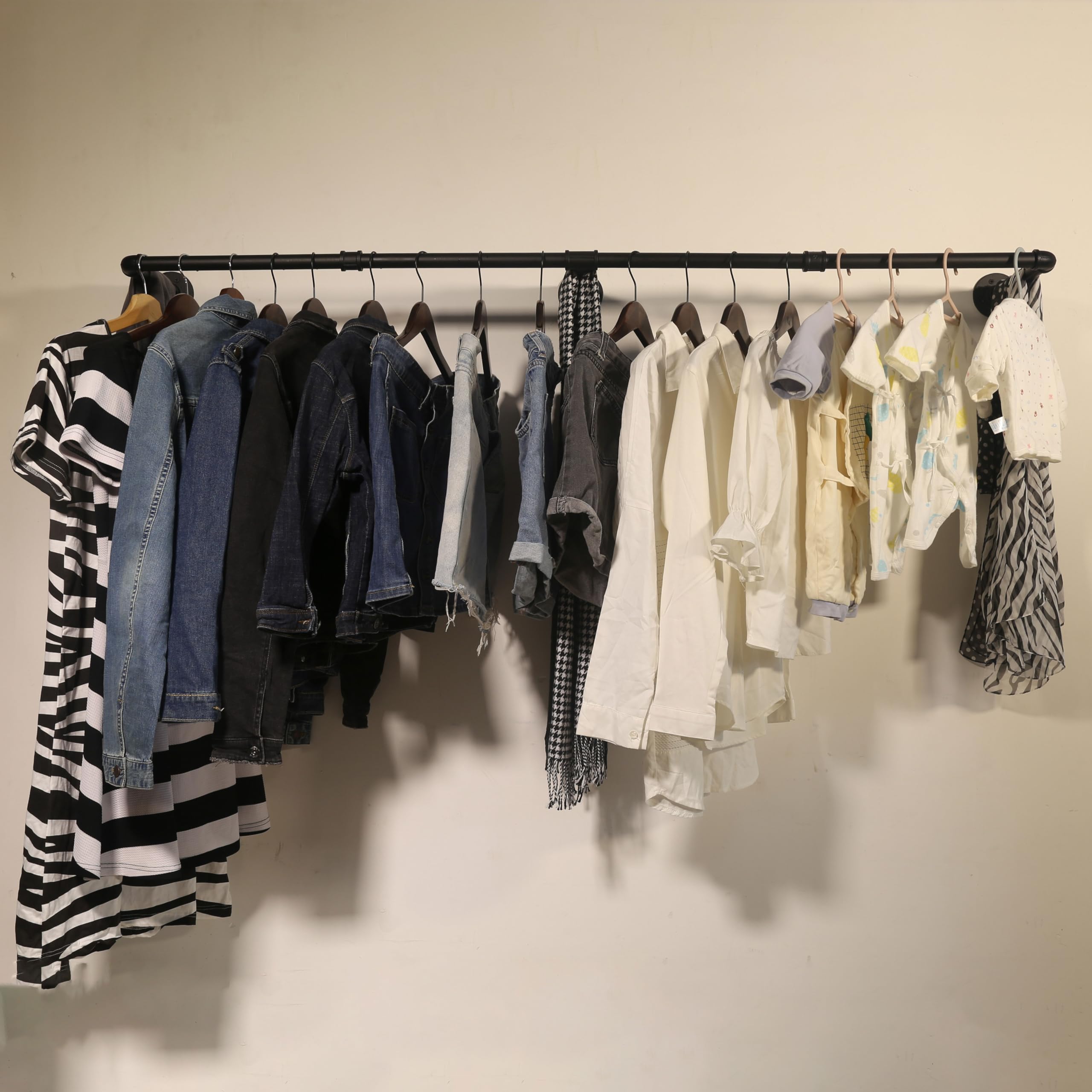 WEBI Wall Mounted Clothes Rail,Clothing Rack Wall Mount,165cm Industrial Pipe Clothes Rack for Hanging,Heavy Duty Garment Rack Bar Retail Display