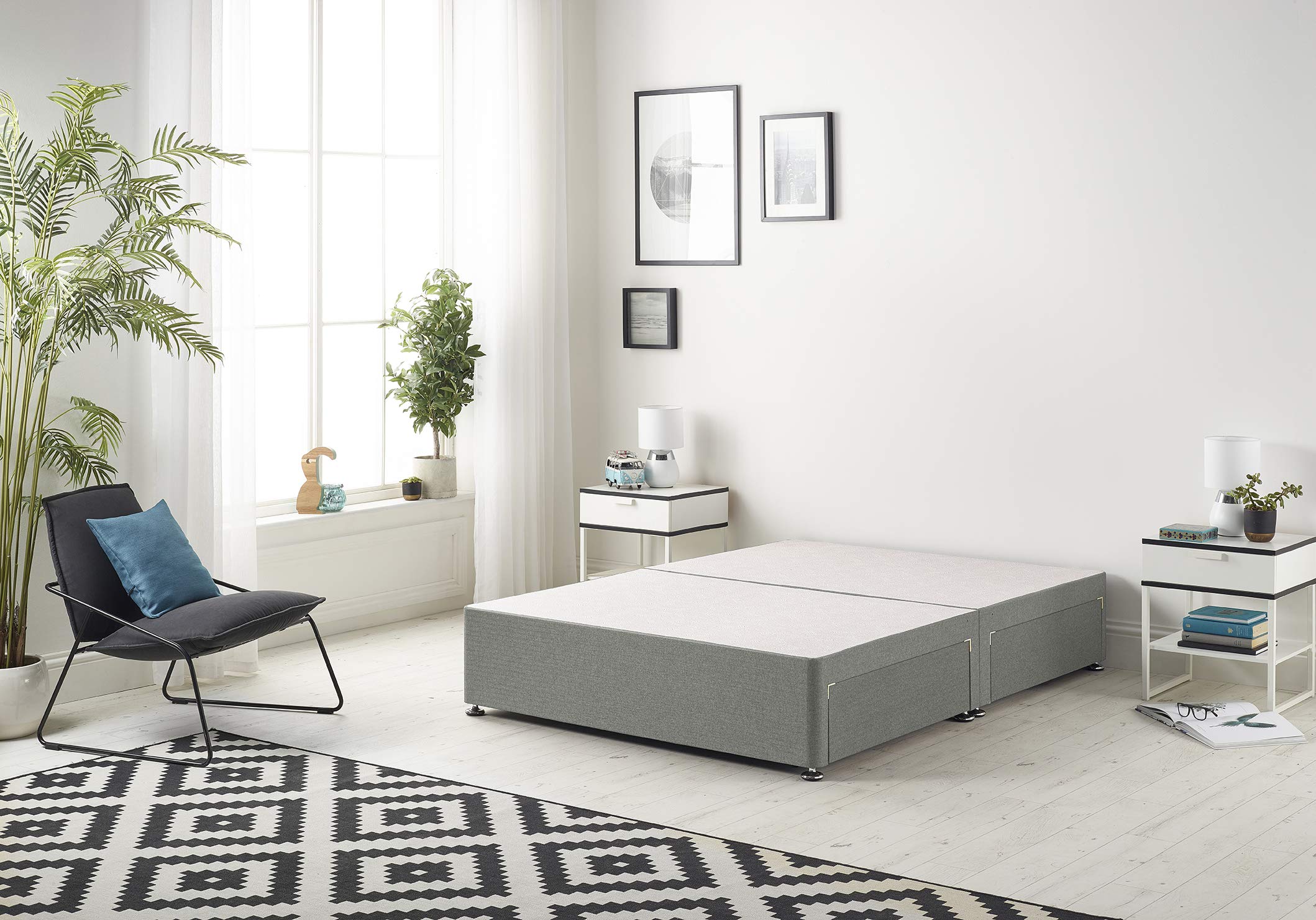 Bed Centre Premier Bed Base with No Drawers and No Headboard - Available in Different Fabrics and Colours (4FT6 Double, Linen Silver)